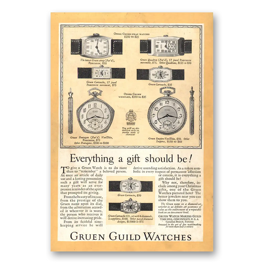 1926 Gruen Watch Guild Watches Everything a Gift Should Be Vintage Magazine Print Ad