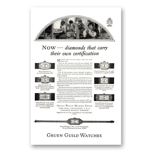 1926 Gruen Watch Diamonds That Carry Their Own Certification Vintage Magazine Print Ad