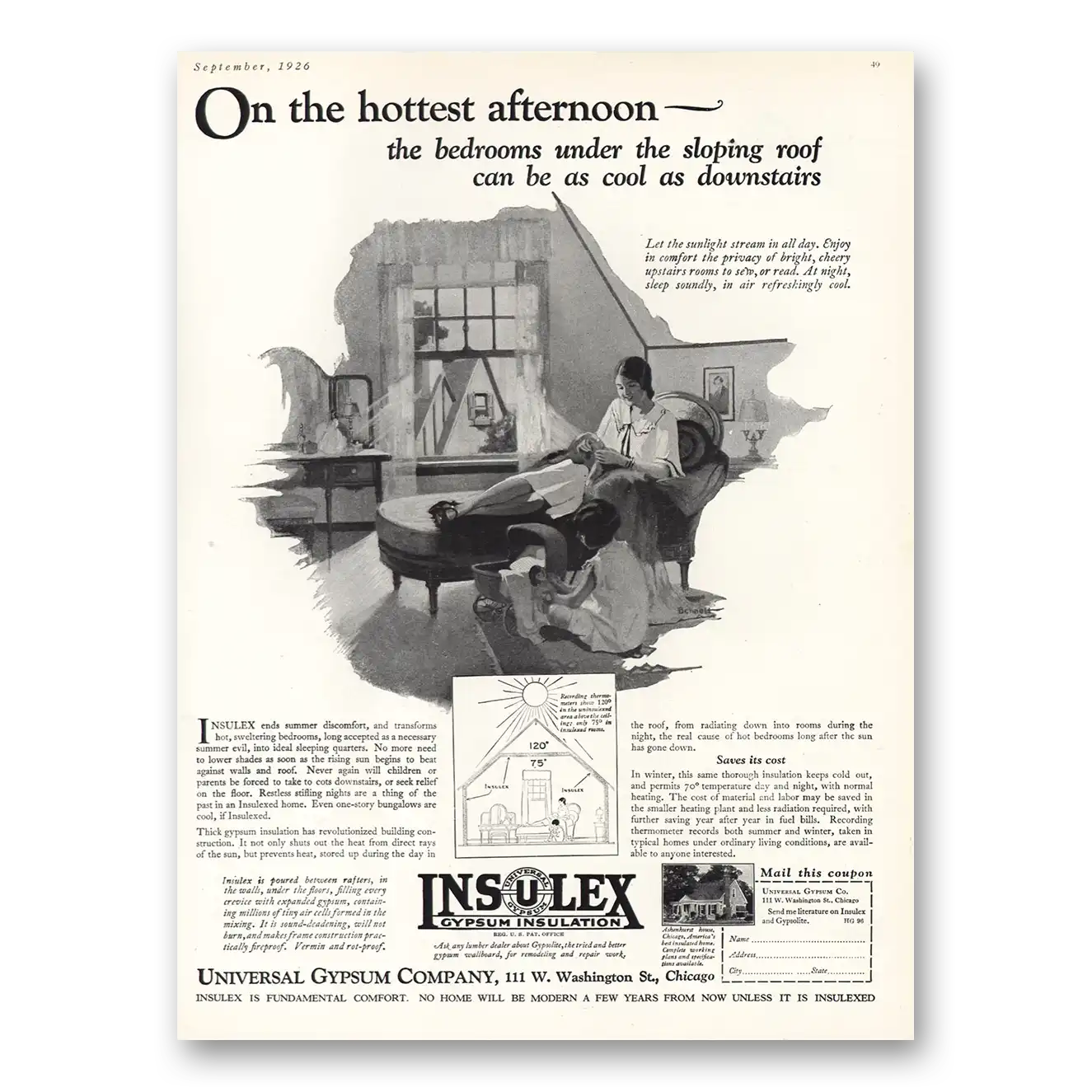 1926 Universal Gypsum On the Hottest Afternoon Vintage Magazine Print Ad