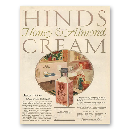 1926 Hinds Cream Honey and Almond Vintage Magazine Print Ad