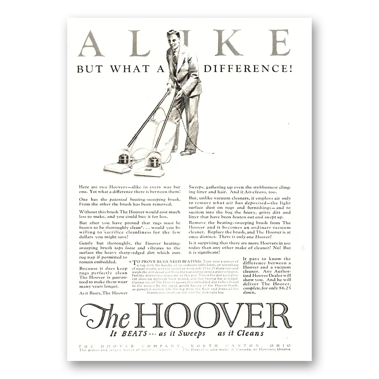 1926 Hoover Vacuum Alike But What a Difference Vintage Magazine Print Ad