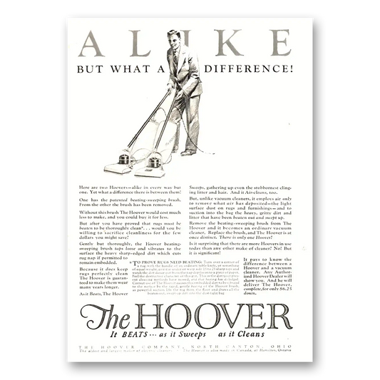 1926 Hoover Vacuum Alike But What a Difference Vintage Magazine Print Ad