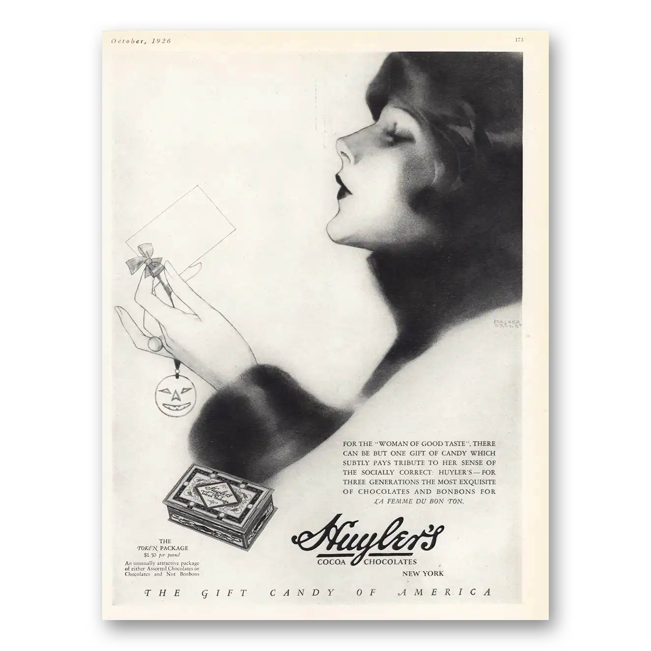 1926 Huylers Candy Cocoa Chocolates Woman of Good Taste Vintage Magazine Print Ad