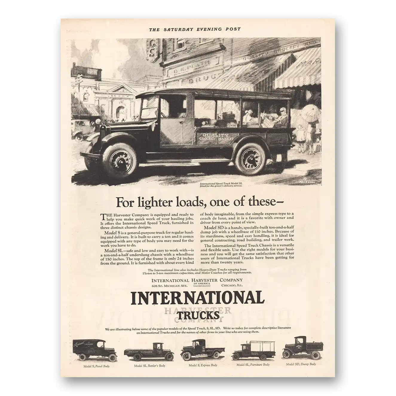 1926 International Trucks Lighter Loads One of These Vintage Magazine Print Ad