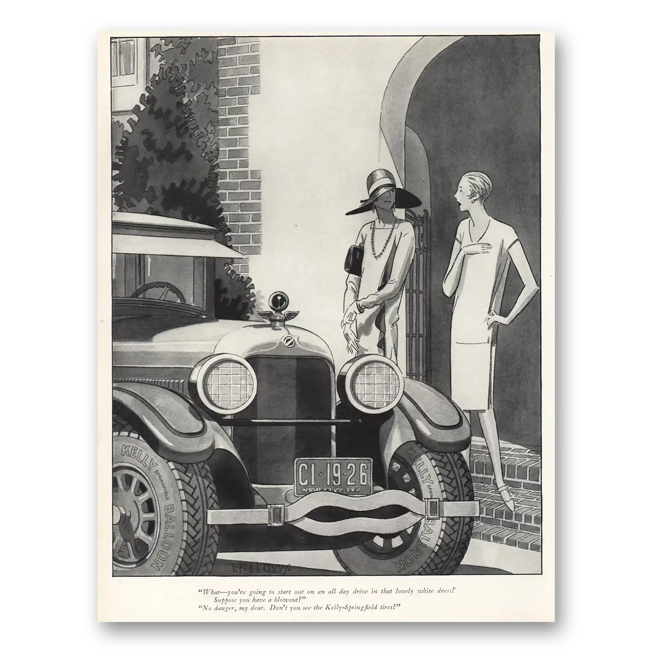 1926 Kelly Springfield Tires Start Out All Day Drive Vintage Magazine Print Ad