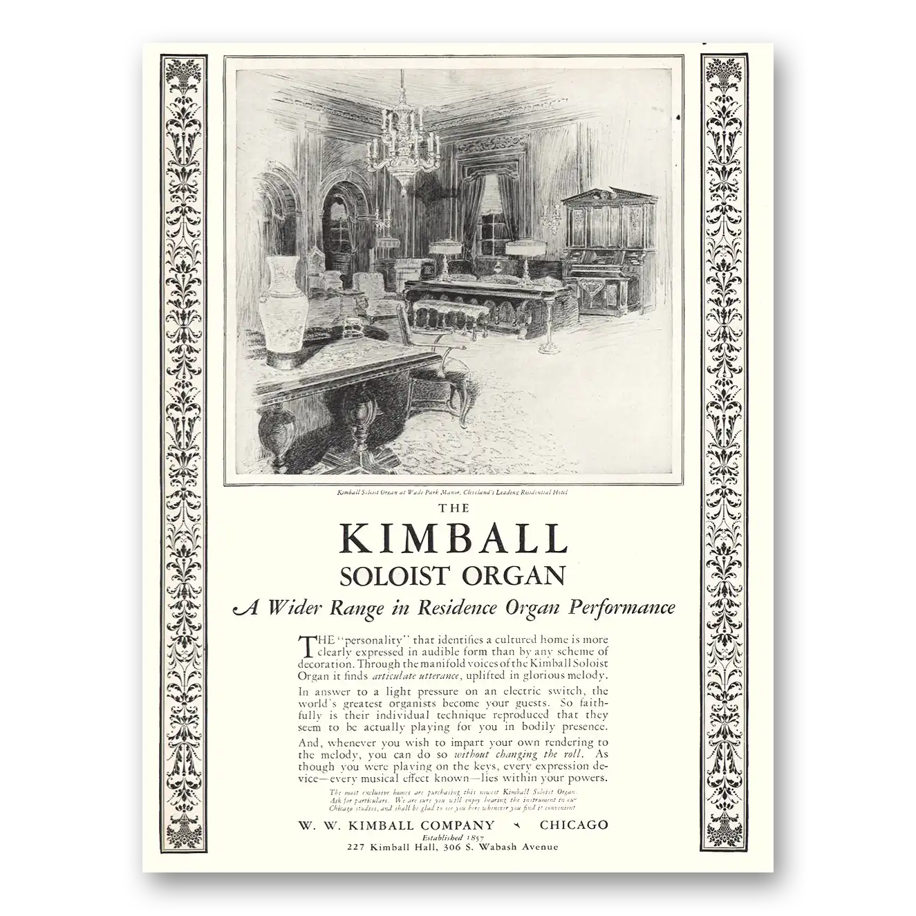 1926 Kimball Piano Wider Range Residence Organ Performance Vintage Magazine Print Ad