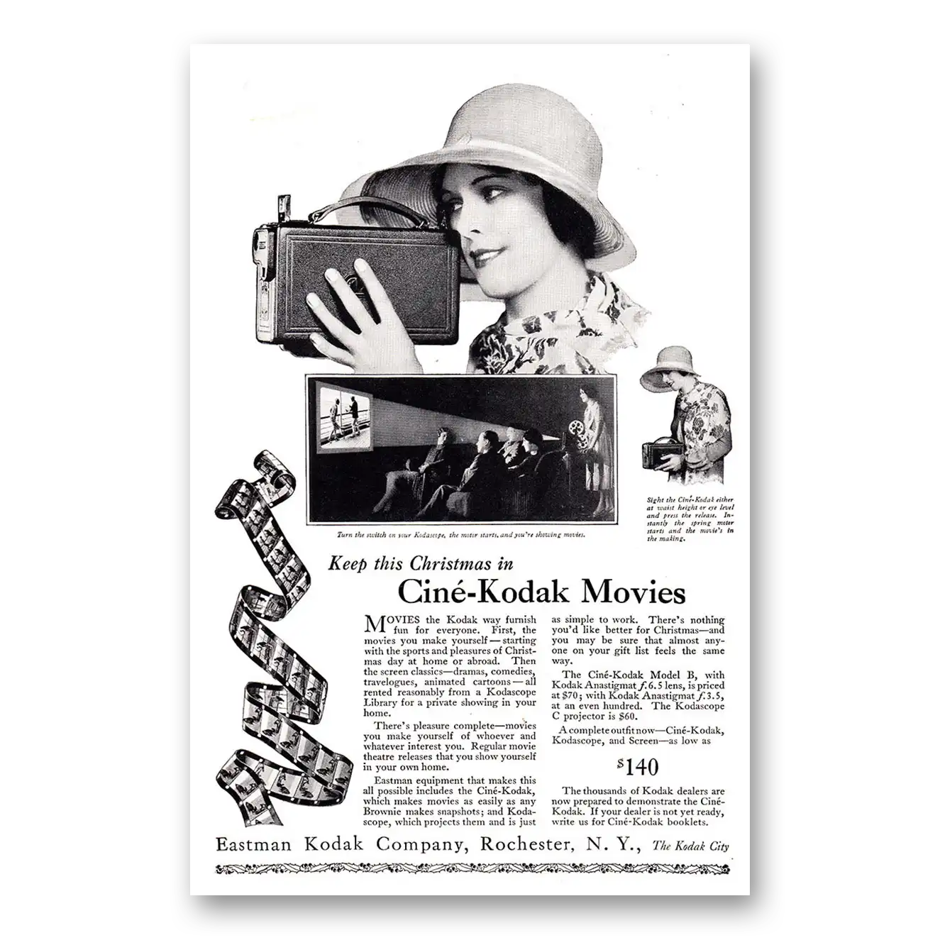 1926 Cine Kodak B Camera Movies Keep This Christmas Vintage Magazine Print Ad