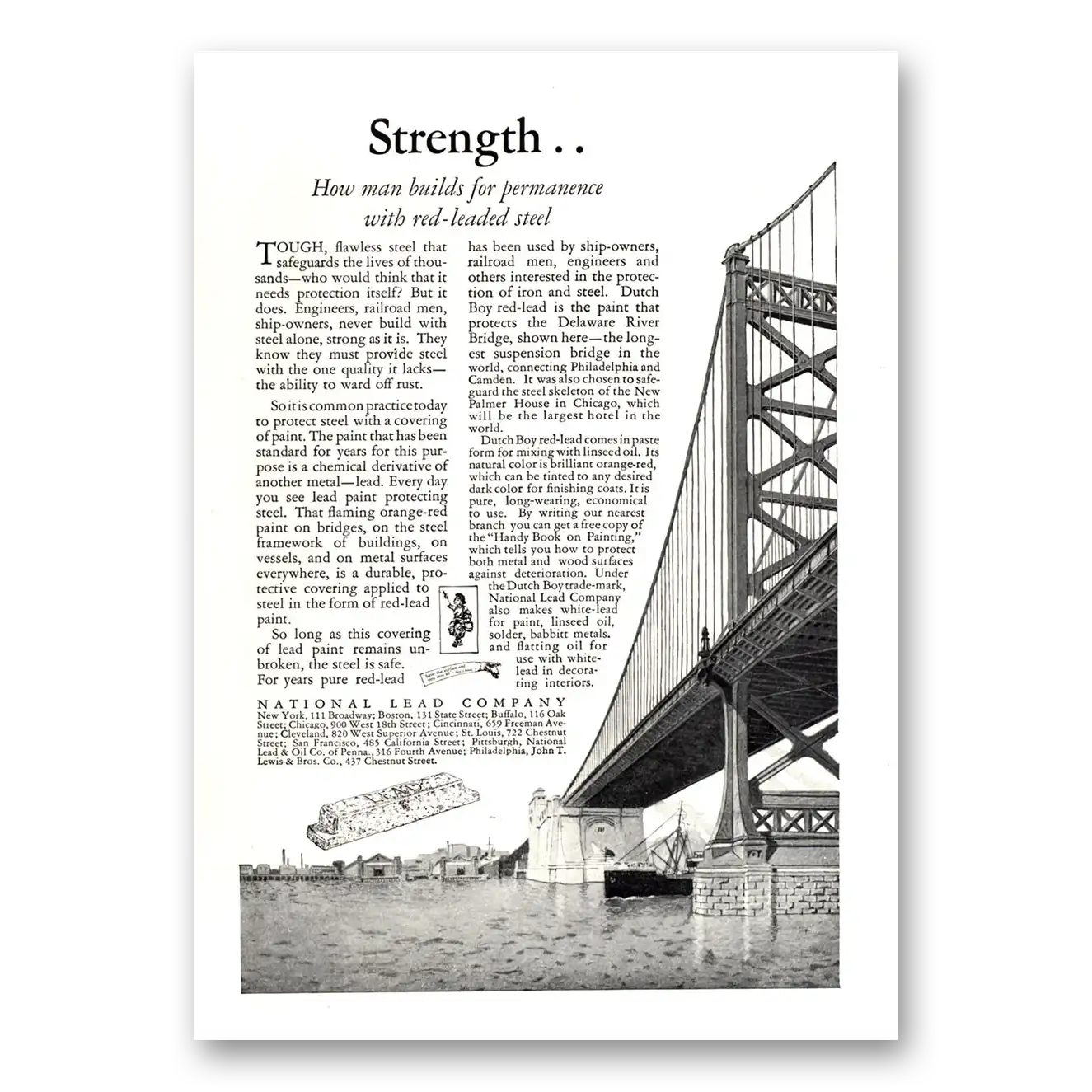 1926 National Lead Company Strength Red Leaded Steel Vintage Magazine Print Ad