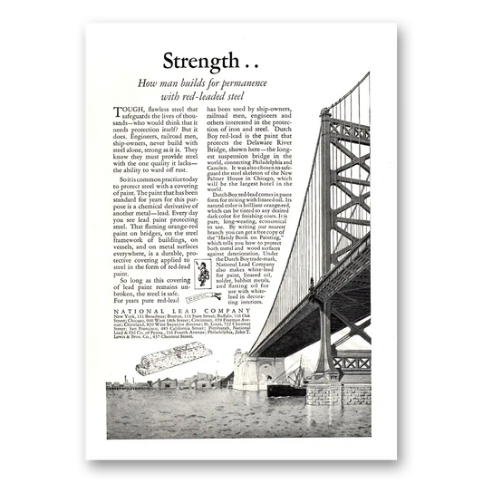 1926 National Lead Company Strength Red Leaded Steel Vintage Magazine Print Ad