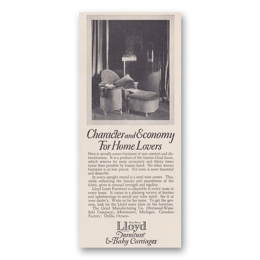 1926 Lloyd Furniture and Baby Carriages Character and Economy Vintage Magazine Print Ad