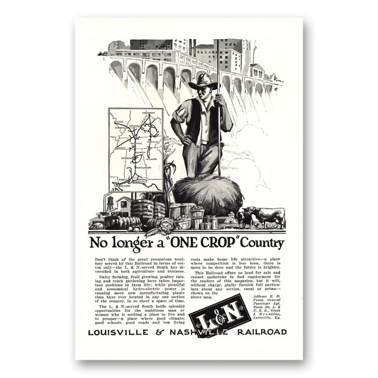 1926 Louisville & Nashville Railroad No Longer One Crop Country Vintage Magazine Print Ad