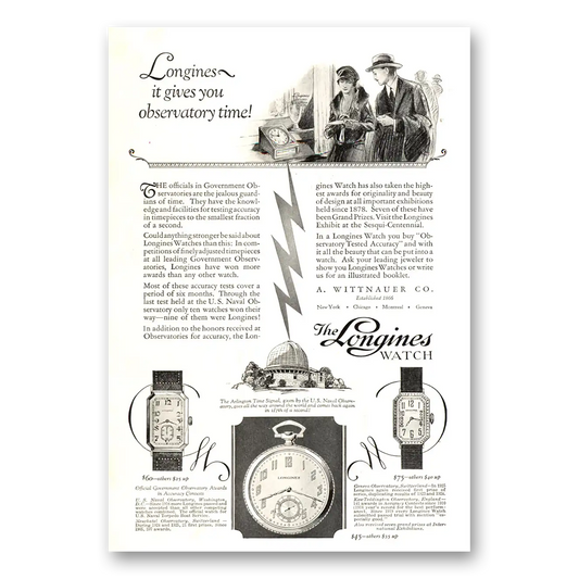 1926 Longines Wittnauer Gives You Observatory Time Vintage Magazine Print Ad