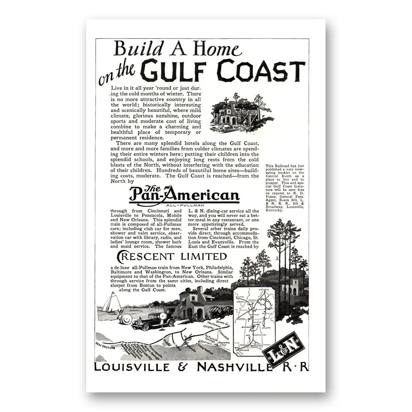 1926 Louisville & Nashville Railroad Build a Home on the Gulf Coast Vintage Magazine Print Ad