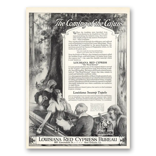 1926 Louisiana Red Cypress Coming of the Cajuns Vintage Magazine Print Ad