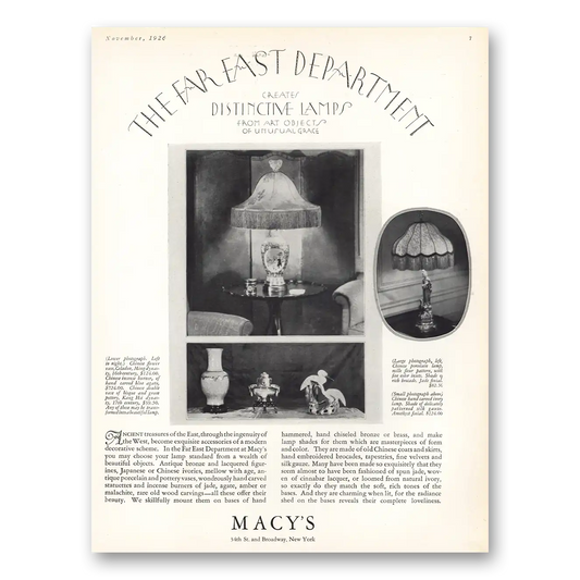 1926 Macys Distinctive Lamps Far East Department Distinctive Lamps Vintage Magazine Print Ad