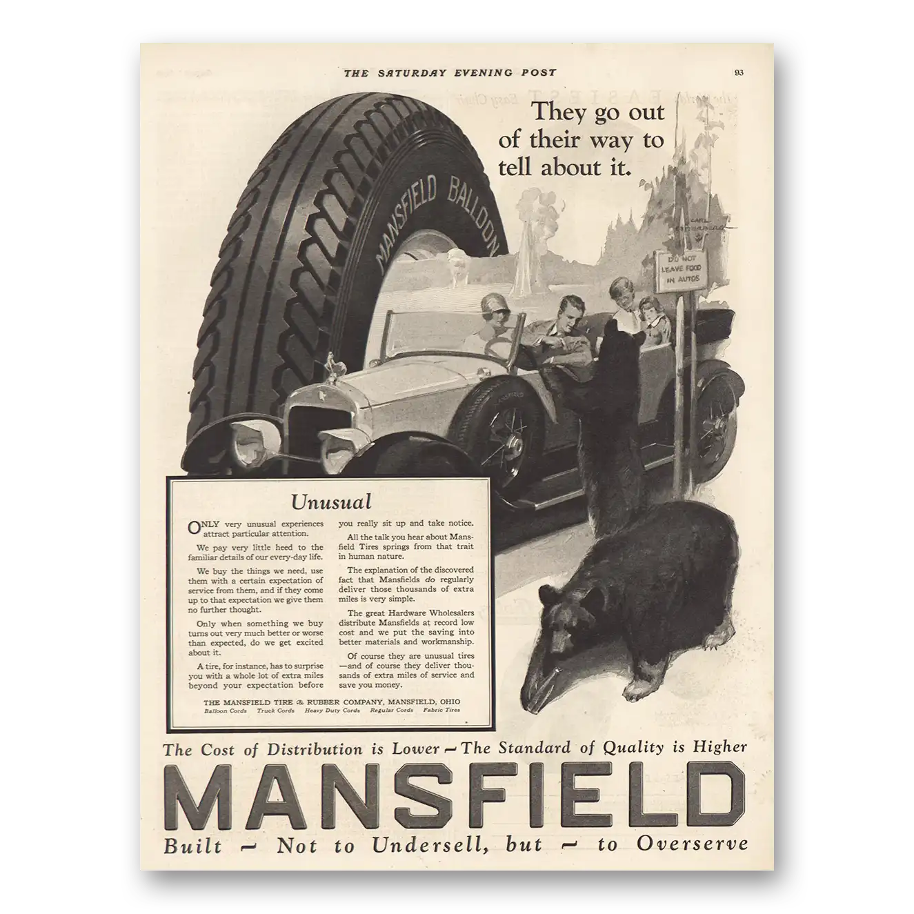 1926 Mansfield Tires Unusual Vintage Magazine Print Ad