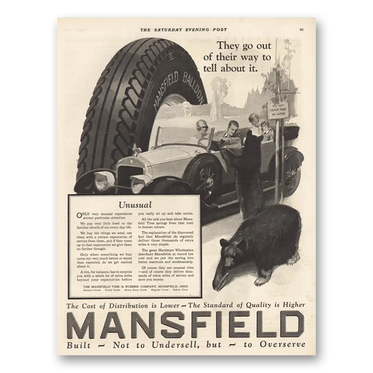 1926 Mansfield Tires Unusual Vintage Magazine Print Ad