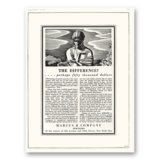 1926 Marcus & Company Jewelers Difference Fifty Thousand Dollars Vintage Magazine Print Ad