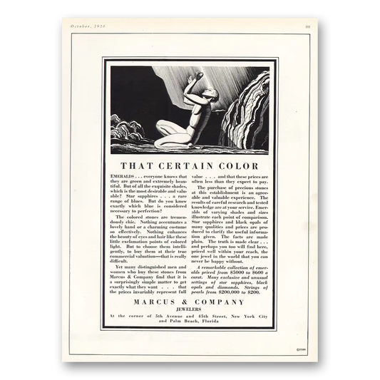 1926 Marcus & Company Jewelers That Certain Color Vintage Magazine Print Ad