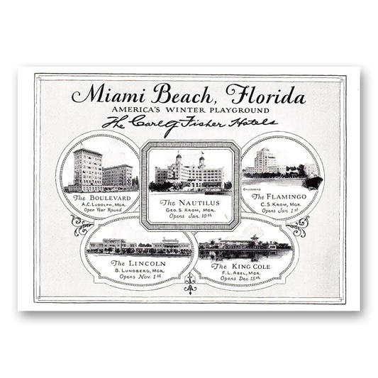 1926 Miami Beach Florida Careg Fisher Hotels Vintage Magazine Print Ad