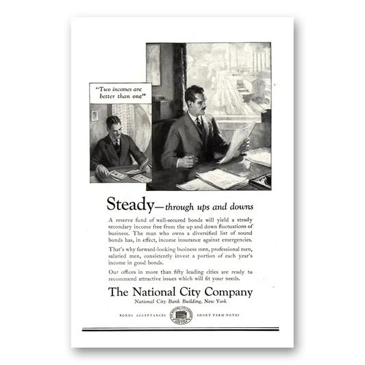 1926 National City Company Steady Through Ups and Downs Vintage Magazine Print Ad