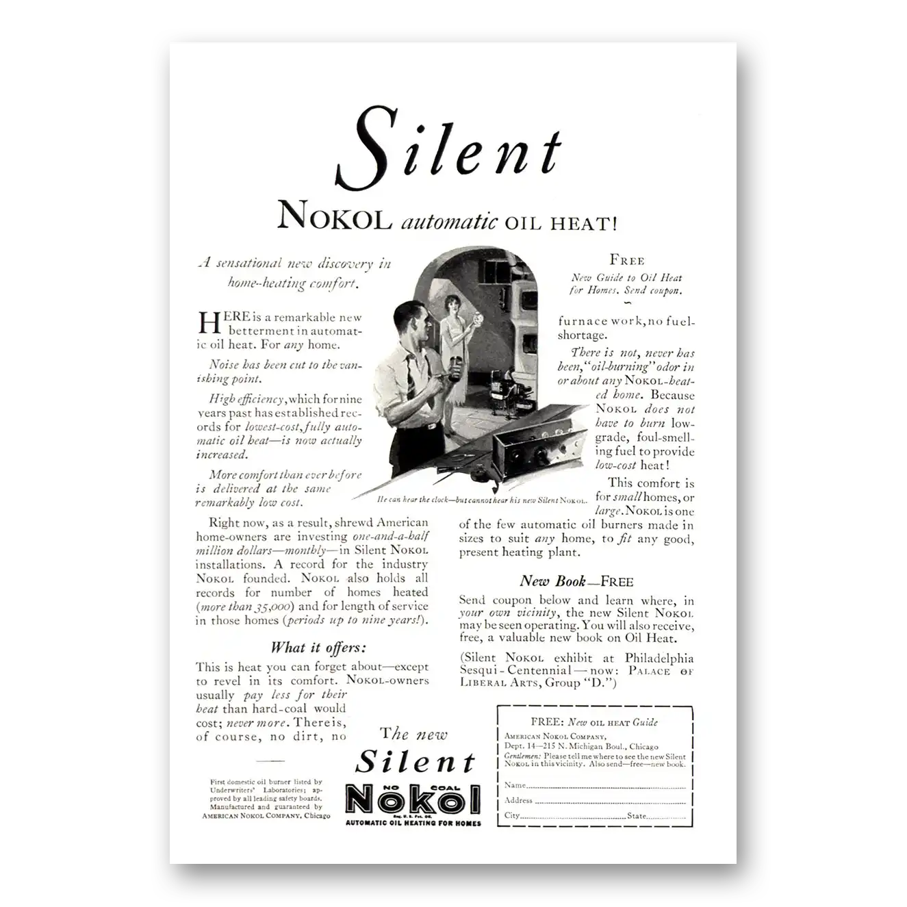 1926 Nokol Automatic Oil Heat Automatic Oil Heat Vintage Magazine Print Ad