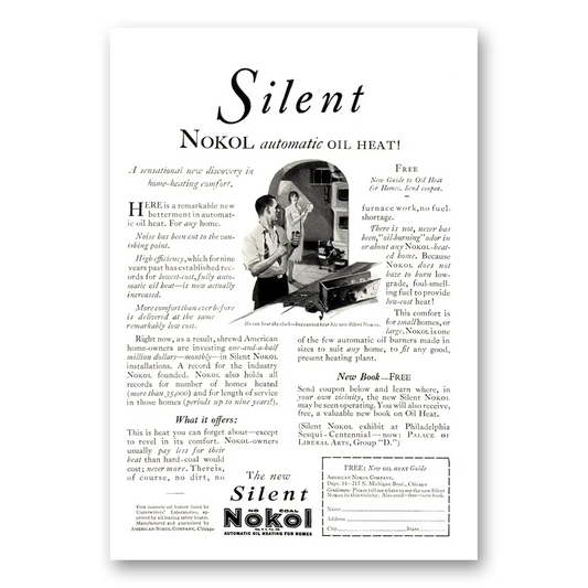 1926 Nokol Automatic Oil Heat Automatic Oil Heat Vintage Magazine Print Ad