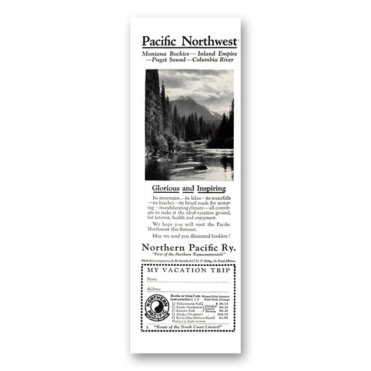 1926 Northern Pacific Railway Montana Rockies Puget Sound Vintage Magazine Print Ad