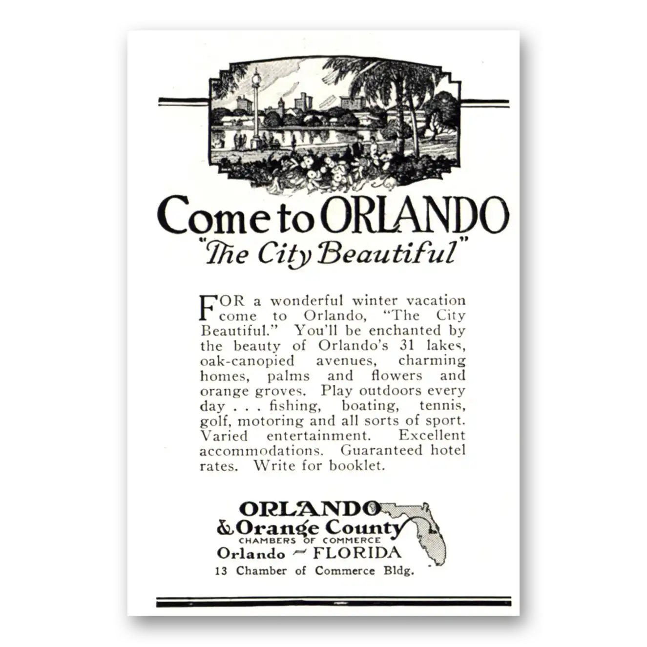 1926 Orlando Florida City Beautiful Vintage Magazine Print Ad