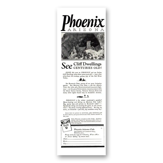 1926 Phoenix Arizona Cliff Dwellings Centuries Old Vintage Magazine Print Ad