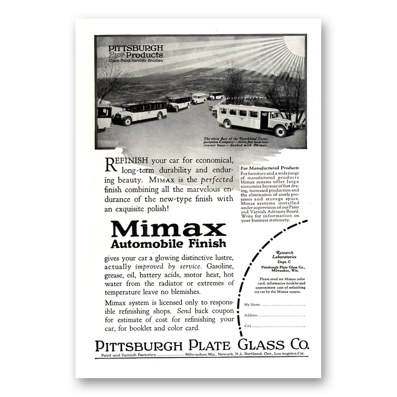 1926 PPG Pittsburgh Plate Glass Mimax Automobile Finish Vintage Magazine Print Ad