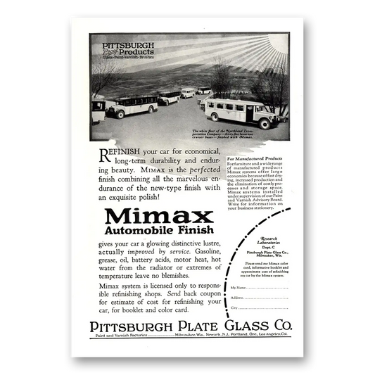 1926 PPG Pittsburgh Plate Glass Mimax Automobile Finish Vintage Magazine Print Ad