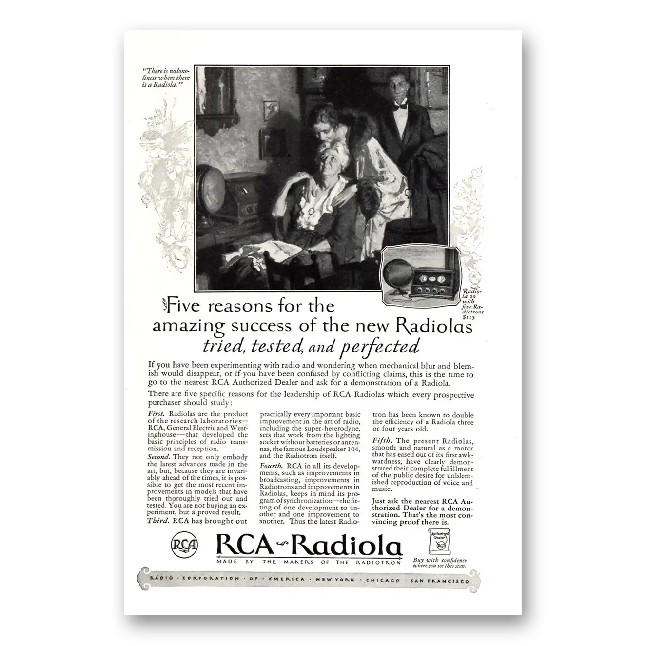 1926 RCA Radiola Radio Tried Tested and Perfected Vintage Magazine Print Ad