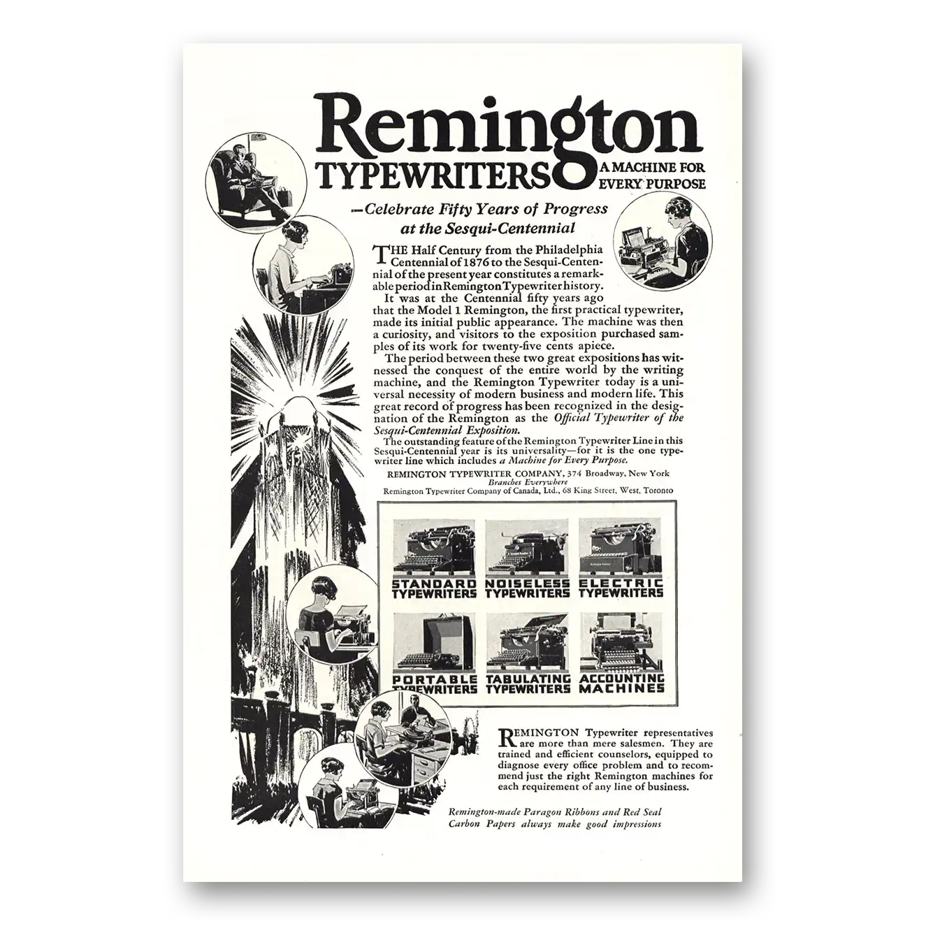 1926 Remington Typewriter Celebrate Fifty Years Progress Vintage Magazine Print Ad