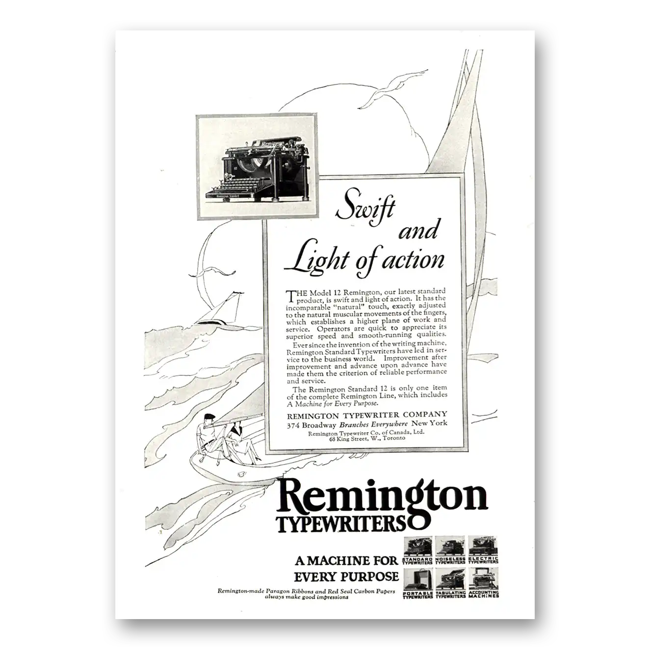 1926 Remington Typewriter Swift and Light of Action Vintage Magazine Print Ad