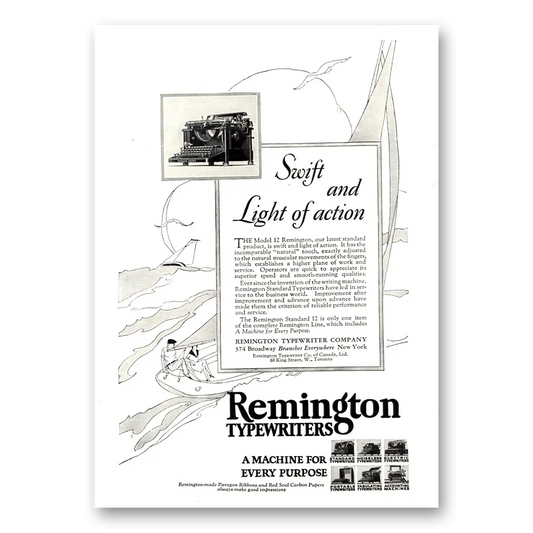 1926 Remington Typewriter Swift and Light of Action Vintage Magazine Print Ad