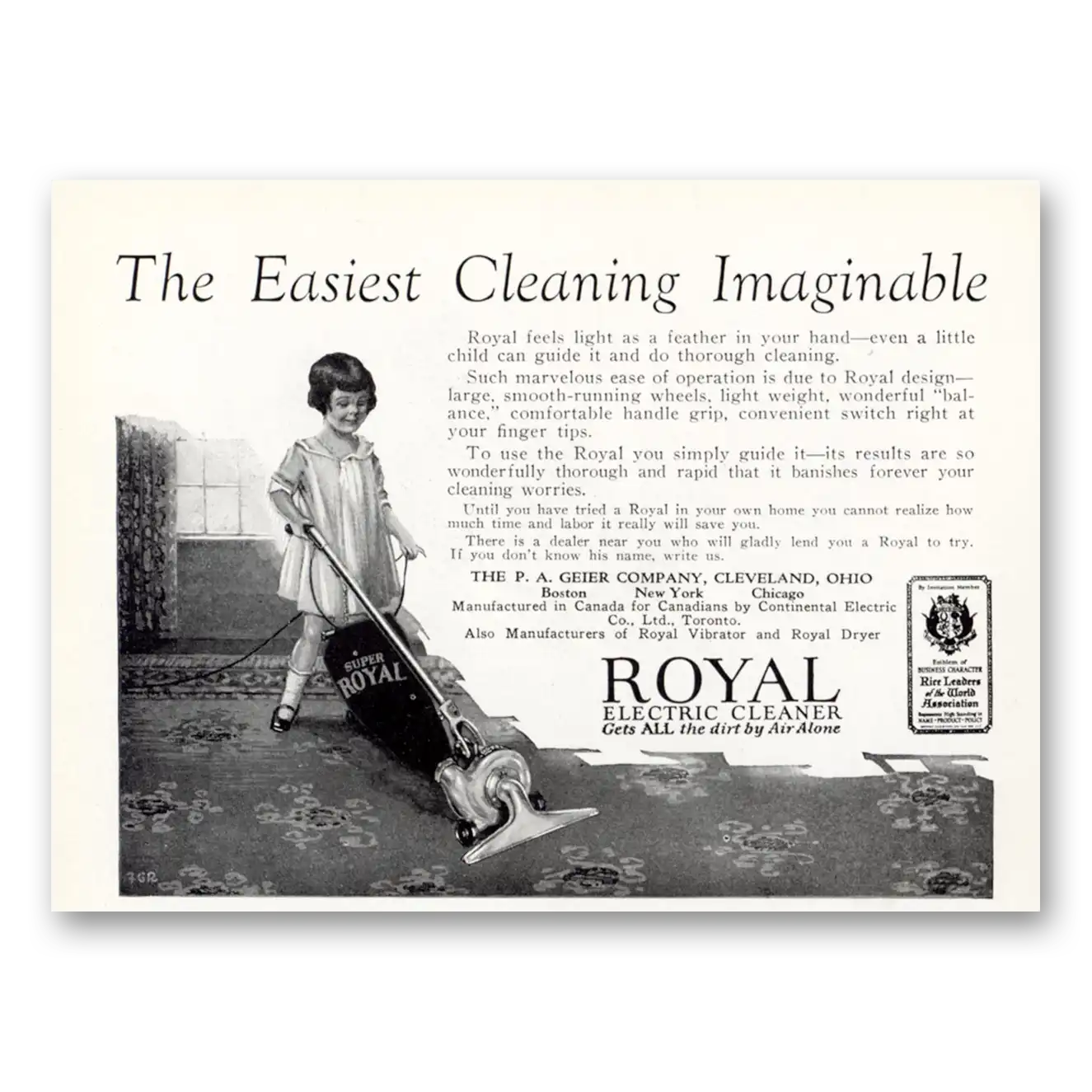 1926 Royal Electric Cleaner Easiest Cleaning Imaginable Vintage Magazine Print Ad