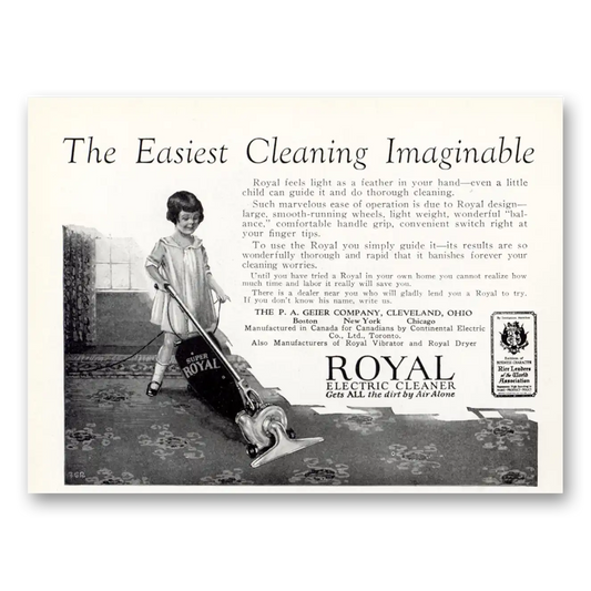 1926 Royal Electric Cleaner Easiest Cleaning Imaginable Vintage Magazine Print Ad