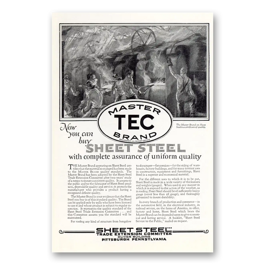 1926 Sheet Steel Trade Master TEC Brand Vintage Magazine Print Ad