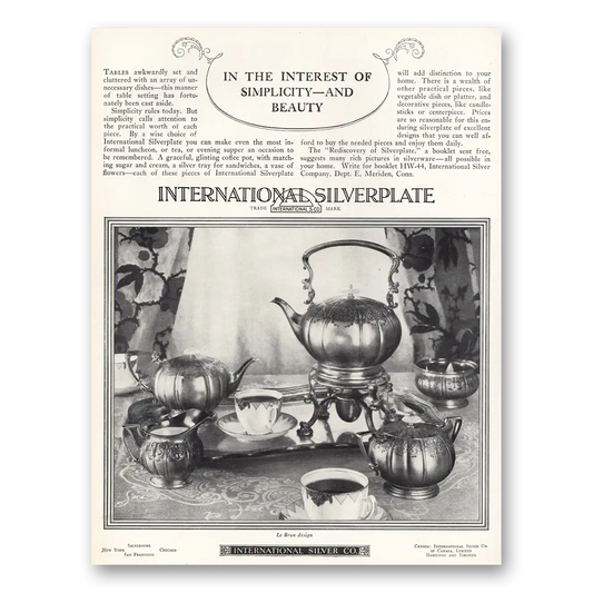 1926 International Silver Interest of Simplicity Vintage Magazine Print Ad