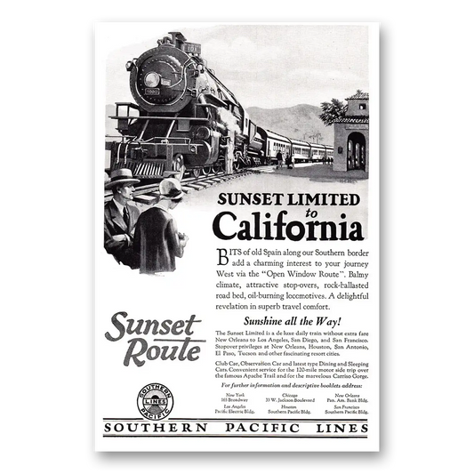 1926 Southern Pacific Sunset Limited to California Vintage Magazine Print Ad