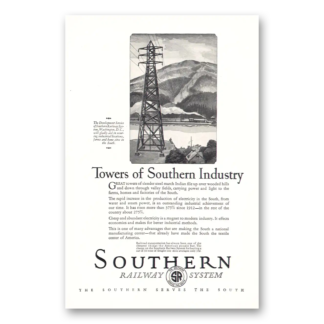 1926 Southern Railway Towers of Southern Industry Vintage Magazine Print Ad