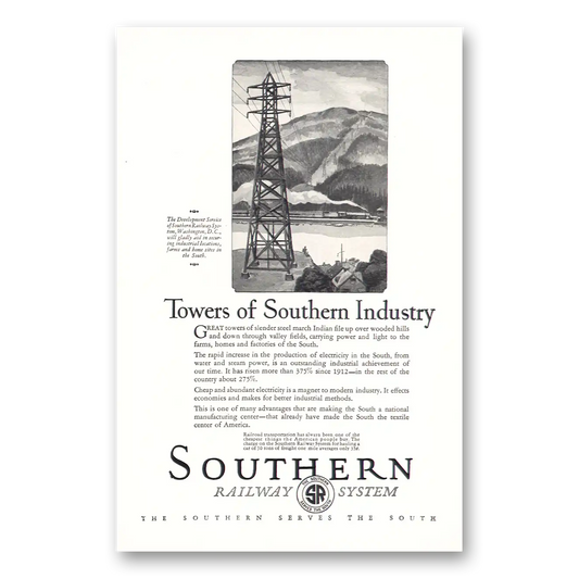 1926 Southern Railway Towers of Southern Industry Vintage Magazine Print Ad