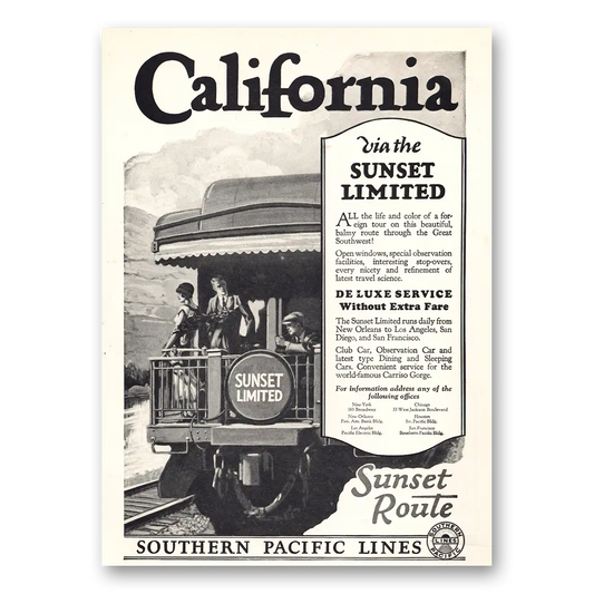 1926 Southern Pacific Via Sunset Limited Vintage Magazine Print Ad