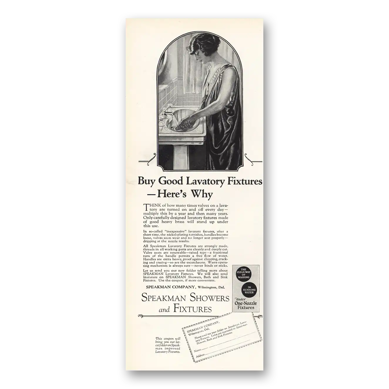 1926 Speakman Showers Good Lavatory Fixtures Vintage Magazine Print Ad