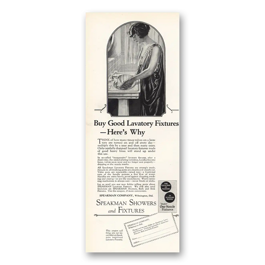 1926 Speakman Showers Good Lavatory Fixtures Vintage Magazine Print Ad