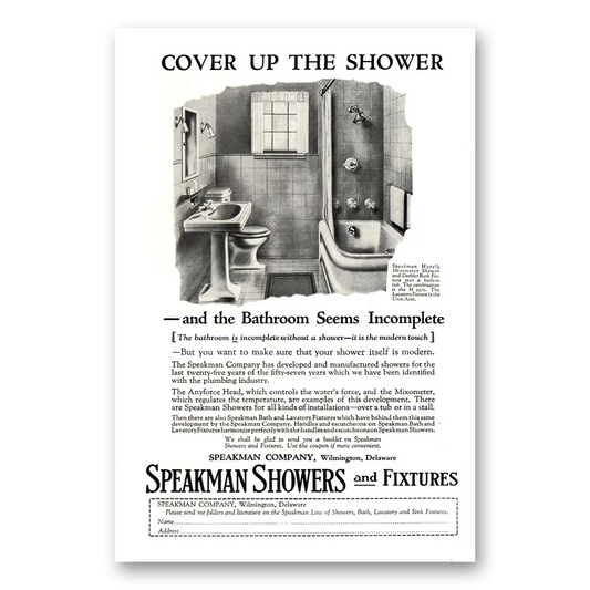 1926 Speakman Showers Cover Up the Shower Vintage Magazine Print Ad