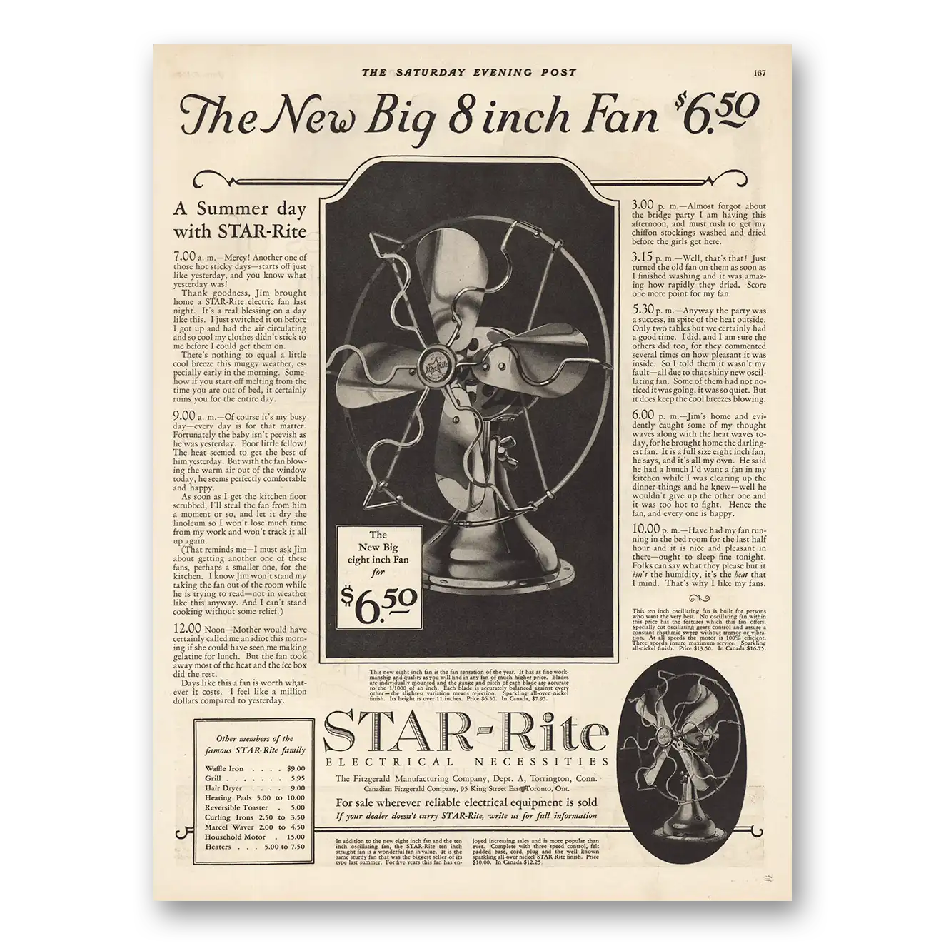 1926 Star Rite Fan New Big 8 Inch Fan Vintage Magazine Print Ad