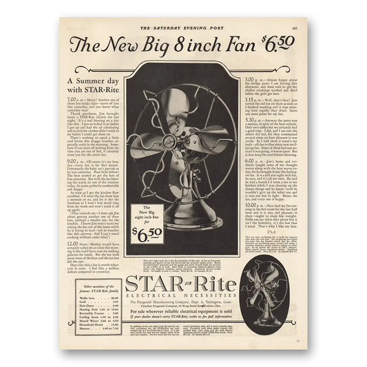 1926 Star Rite Fan New Big 8 Inch Fan Vintage Magazine Print Ad