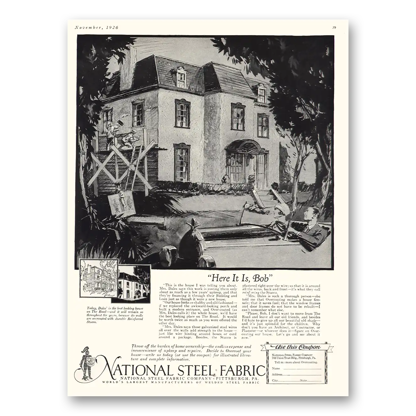 1926 National Steel Fabric Here It Is Bob Vintage Magazine Print Ad